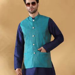 Men Geometric Print Regular Fit Nehru Jacket-image-14