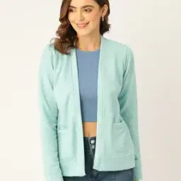 Women Front-Open Regular Fit Shrug with Patch Pockets-image-84