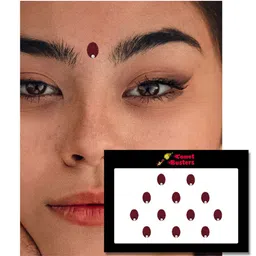 Comet Busters 12 Pcs Embellished Reusable Oval Bindis - Maroon image 3