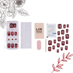 LICK Set Of 30 Reusable Artificial Press On Nails - Maroon image 4