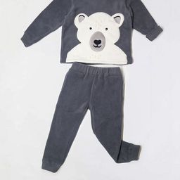 Cherry Crumble Kids Charcoal Grey & White Polar Bear Fleece Night Suit-picture-49