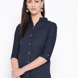 Vastraa Fusion Women Navy Blue Regular Fit Solid Casual Shirt-picture-16