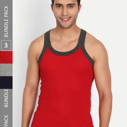 T.T. Men Pack Of 3 Titanic Pure Cotton Ribbed Gym Basic Vests-image-28