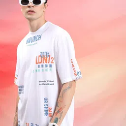 HIGHLANDER Unisex Typography Printed Drop Shoulder-Sleeves Oversized T-shirt-8