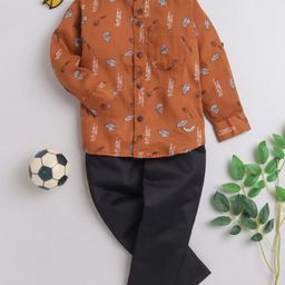 BAATCHEET Boys Printed Mandarin Collar Pure Cotton Shirt With Short-image-35