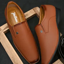 John Karsun Men Tan Brown Solid Formal Slip-On-image-63