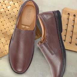 FAUSTO Men Brown Solid Leather Formal Slip-Ons-image-30