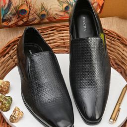 INVICTUS Men Black Textured Comfort Fit Formal Slip-Ons-image-37