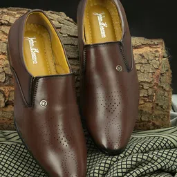 John Karsun Men Brown Textured Formal Slip-Ons-image-26