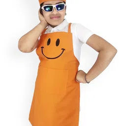 SWITCHON Kids Orange & Black 1 Pieces Smiley Printed Waterproof Kitchen Apron With Cap-20