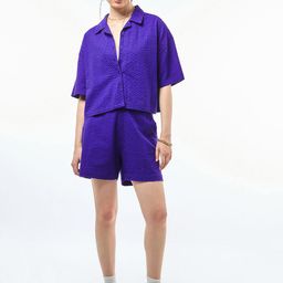 Bewakoof Blue Pure Cotton Oversized Shirt With Shorts-image-17