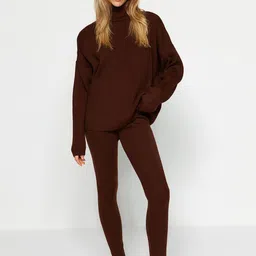 Trendyol Ribbed High Neck Acrylic Sweater With Trousers-63