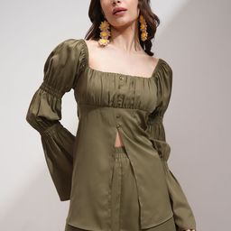 Tokyo Talkies Women Solid Ruched Top Shorts Co-Ord Set-picture-22