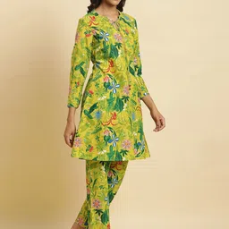 W Floral Printed Tie-Up Neck Pure Cotton Straight Kurta With Trousers-19