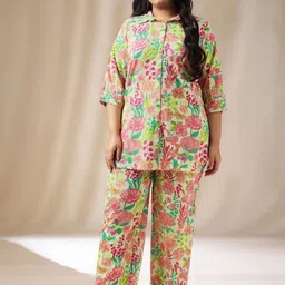 Janasya Plus Size Floral Printed Three Quarter Sleeve Shirt And Trouser-22