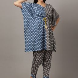 The Mom Store Ethnic Motifs Printed Pure Cotton Kaftan Tunic & Trousers-picture-46