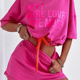 LULU & SKY Printed Round Neck Crop T-Shirt With Shorts-image-46