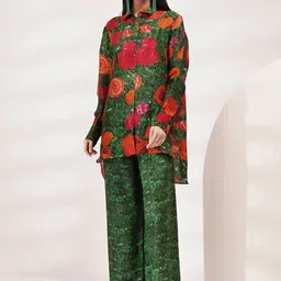 Breathe by Aakanksha Singh Floral Printed Spread Collar Cuffed Sleeves Shirt With Palazzos-picture-36