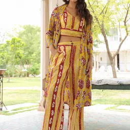 JISORA Printed Pure Cotton Top,Shrug With Palazzo Co-Ords-picture-16