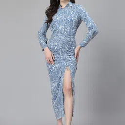 aayu Blue Printed Long Sleeve Shirt And Skirt-picture-16