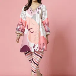 Clora Creation Abstract Printed Tunic With Trousers Co-Ords-image-92