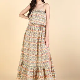MALHAAR Geometric Printed Shoulder Straps Top With Skirt-picture-28
