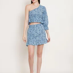 COTLAND FASHION Printed Cotton One Shoulder Crop Top With Skirt-picture-26