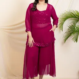 vibes by deebaco DEEBACO Embroidered Plus Size Tunic With Crop Top & ShararaCo-Ords-picture-34