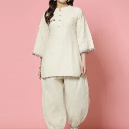 Clora Creation Embroidered Mandarin Collar Neck Tunic Top With Trousers-image-13