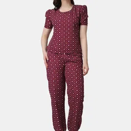 Popwings Floral Printed Puff Sleeves Top With Joggers-15