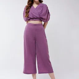 Zima Leto V-Neck Crop Top With Mid-Rise Palazzos-image-33