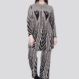 Elthia Printed Shirt Collar Tunic With Trousers-image-38