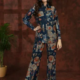 Claura Printed Shirt Collar Tunic With Trousers Co-Ords-image-75