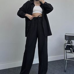 LULU & SKY Slightly Drop Shoulder Long Sleeve Shirt With Trousers-image-3