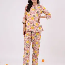 SANSKRUTIHOMES Notch Neck Floral Printed Pure Cotton Top & Trousers Co-Ords-image-52