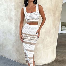 LULU & SKY Self Design Shoulder Straps Crop Top & Skirt-picture-9