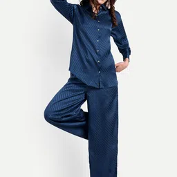 ESSQUE Striped Shirt Collar Shirt & Trousers With Hairband Co-Ords Set-image-12