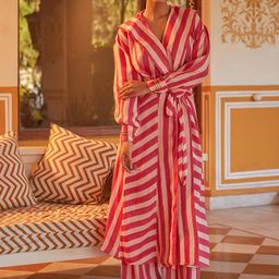 Kapraaha Striped Pure Cotton Jacket With Trousers Co-Ords-image-111