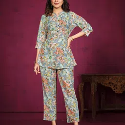 NAINVISH Abstract Printed Mandarain Collar Top & Trouser-image-39