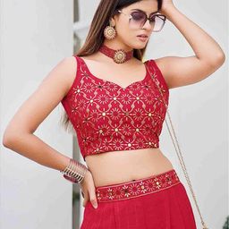 Mitera Red Embroidered Top With Palazzo & With Shrug image 2