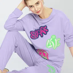 Zeyo Typography Printed Round Neck Sweatshirt With Joggers Co-Ords-image-36