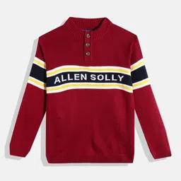 Allen Solly Junior Boys Red & Navy Blue Self Design Acrylic Pullover-1