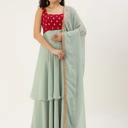 Ethnovog Women Green Ethnic Motifs Embroidered Kurta with TrousersWith Dupatta-picture-23