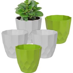 Kuber Industries Set Of 5 White & Green Barfi Pattern Flower Pot-14