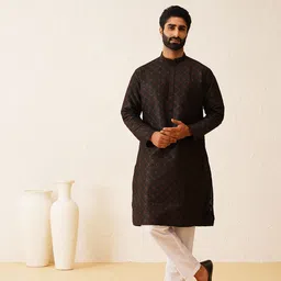 SOJANYA LUXE Ethnic Motifs Embroidered Straight Kurta with Pyjamas-picture-42