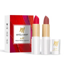 MyGlamm Set Of 2 LIT Moist Matte Lipstick -Red Sensation - Pink Crush - 54gm-9
