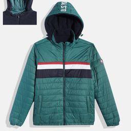 U.S. Polo Assn. Kids Boys Green & Navy Blue Reversible Puffer Jacket-image-56
