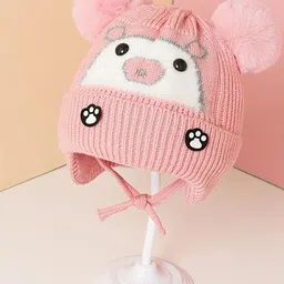 SYGA Kids Printed Bear Head Knitted Winter Beanie with Ear Protection-19