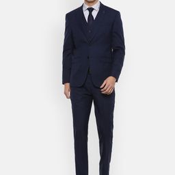 Louis Philippe Gods & Kings Men Navy Blue Solid Single-Breasted Slim-Fit 3-Piece Formal Suit-31