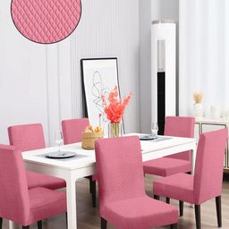 Cortina Pink 6 Pieces Jacquard Dining Chair Covers-image-104